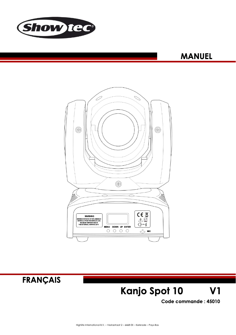 Page 1 de la notice Manuel utilisateur Showtec Kanjo Spot 10