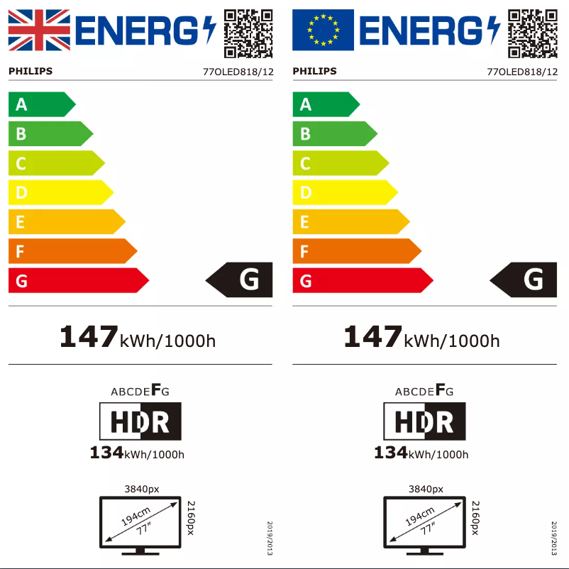 Page n°1 - Label énergétique Philips 77OLED818