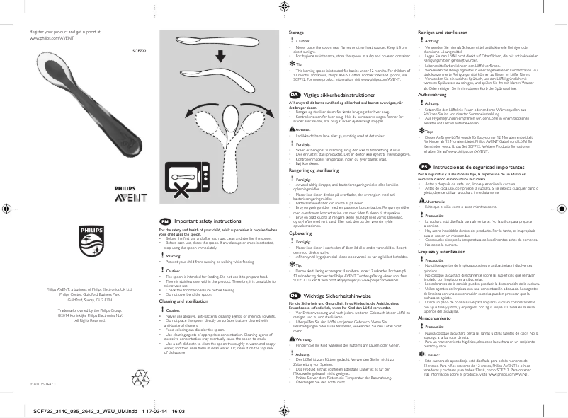 Image de la première page du manuel de l'appareil Avent SCF722