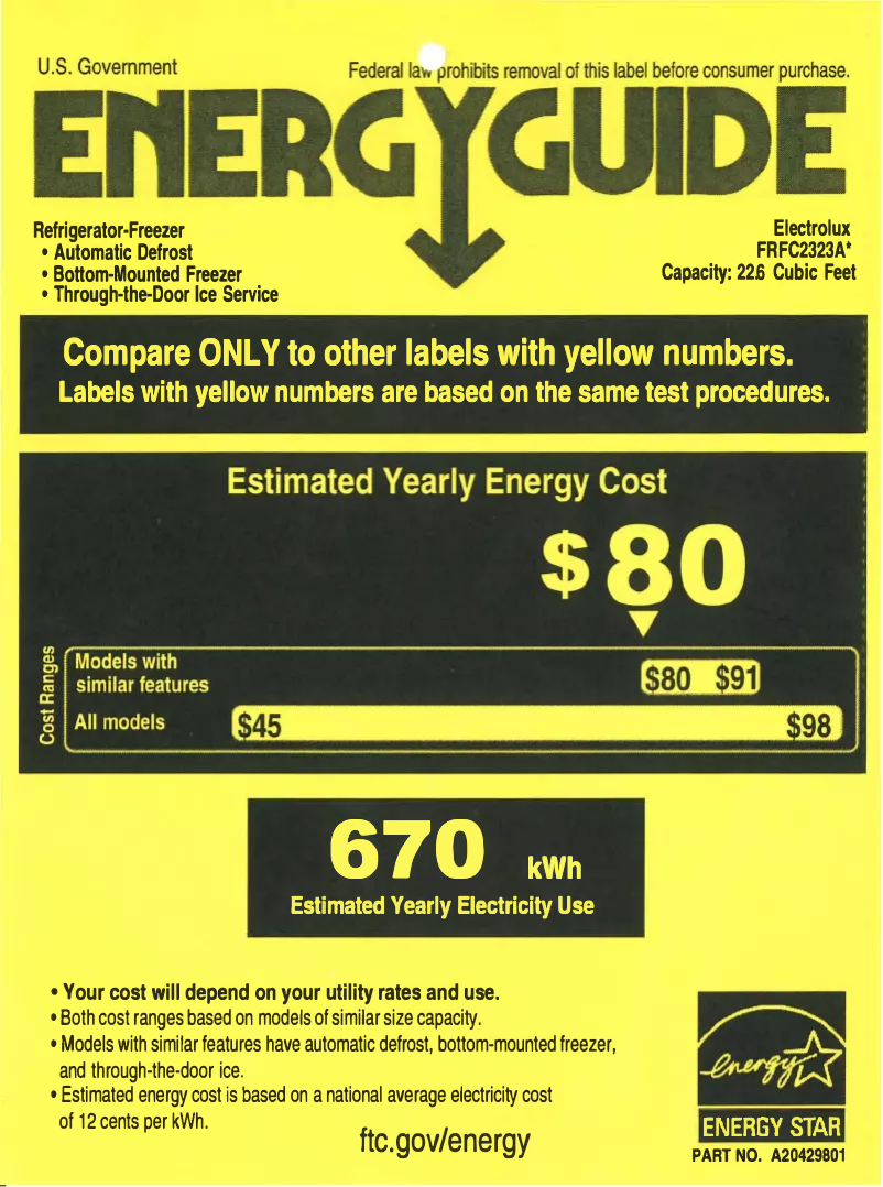 Página 1 del manual Etiqueta energética Frigidaire FRFC2323AS