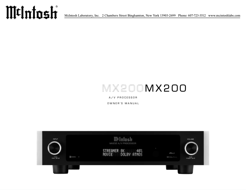 Page 1 de la notice Manuel utilisateur McIntosh MX200