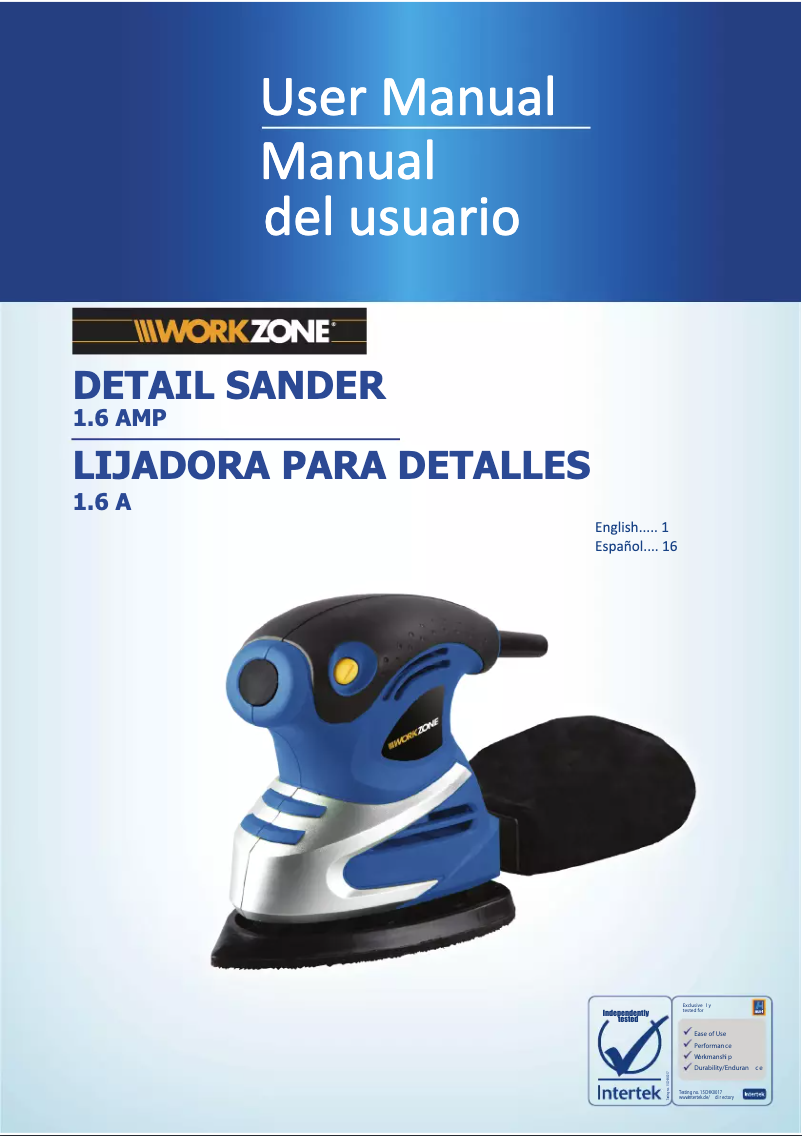 Page n°1 - Manuel utilisateur Workzone 1.6 Amp Detail Sander AJ56
