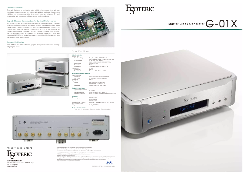 Page 1 de la notice Brochure Esoteric G-01X