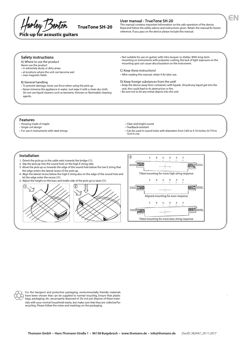 Image de la première page du manuel de l'appareil TrueTone SH-20