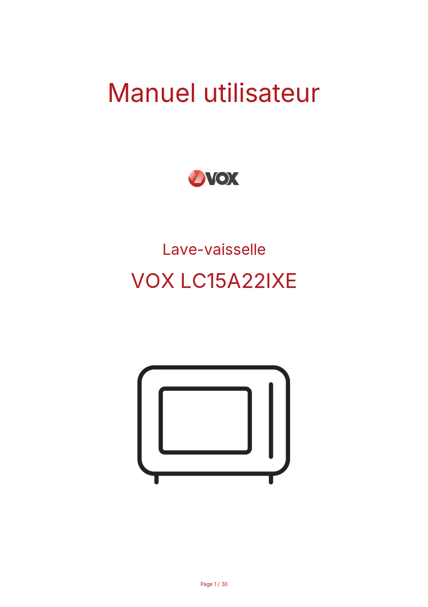 Page n°1 - Manuel utilisateur VOX LC15A22IXE