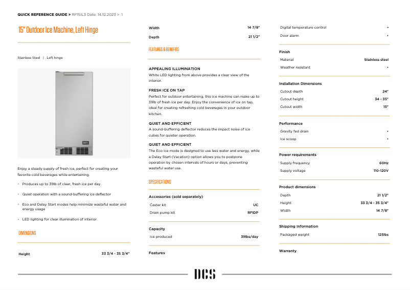 Page 1 de la notice Manuel utilisateur DCS RF15IL3