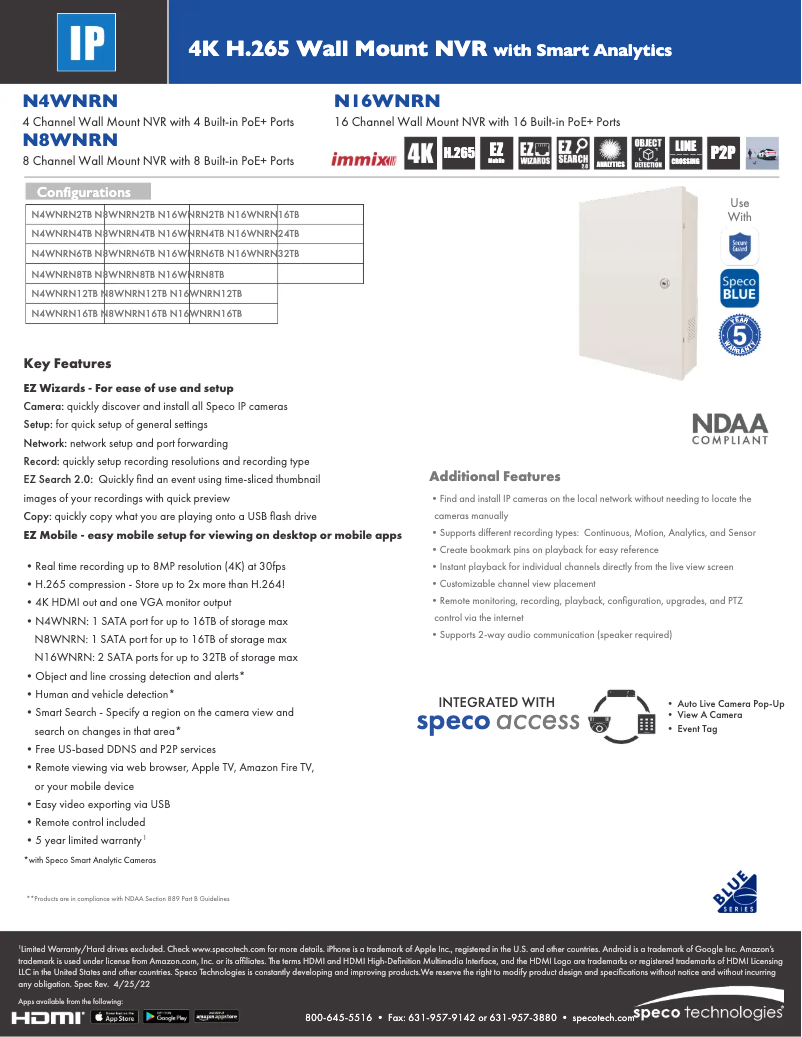 Page n°1 - Fiche technique Speco Technologies N8WNRN