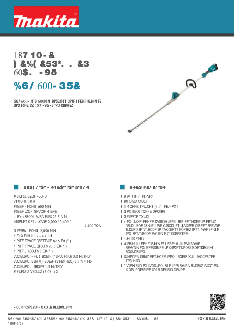 Page n°1 - Fiche technique Makita DUN600LRTE