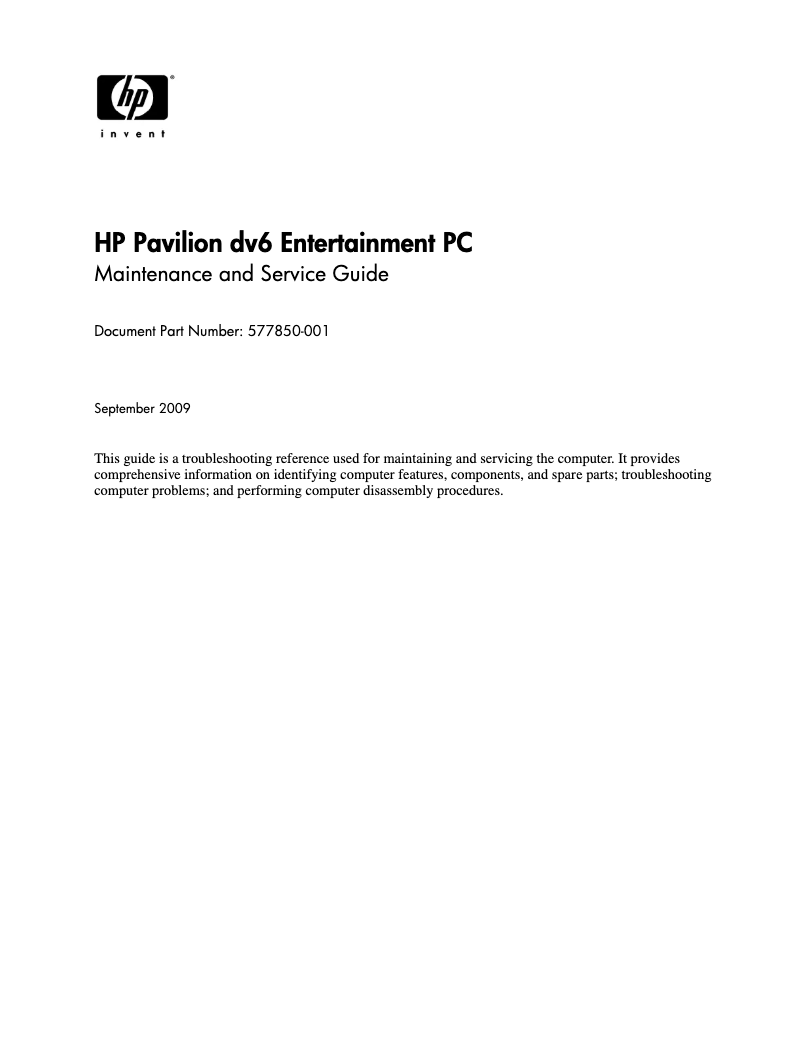Page 1 de la notice Manuel utilisateur HP Pavilion dv6-1307ew