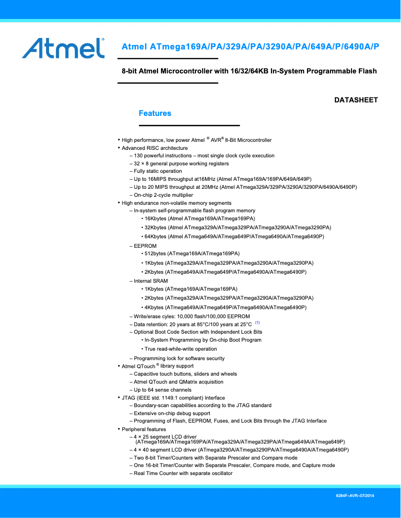 Image de la première page du manuel de l'appareil ATmega169PA