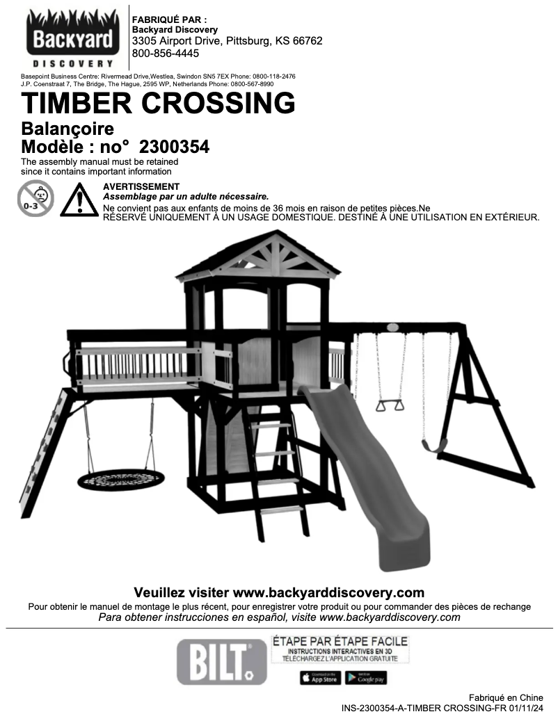 Page n°1 - Manuel utilisateur Backyard Discovery Timber Crossing