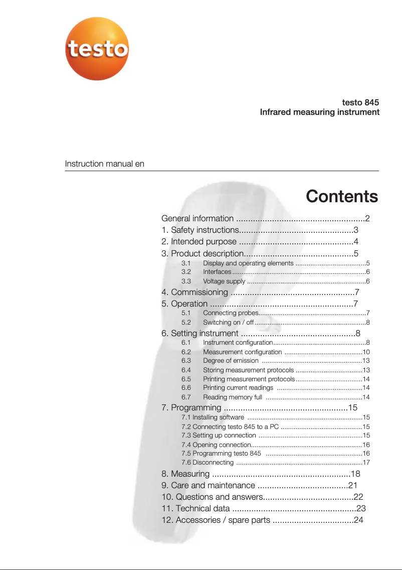 Page 1 de la notice Manuel utilisateur Testo 845