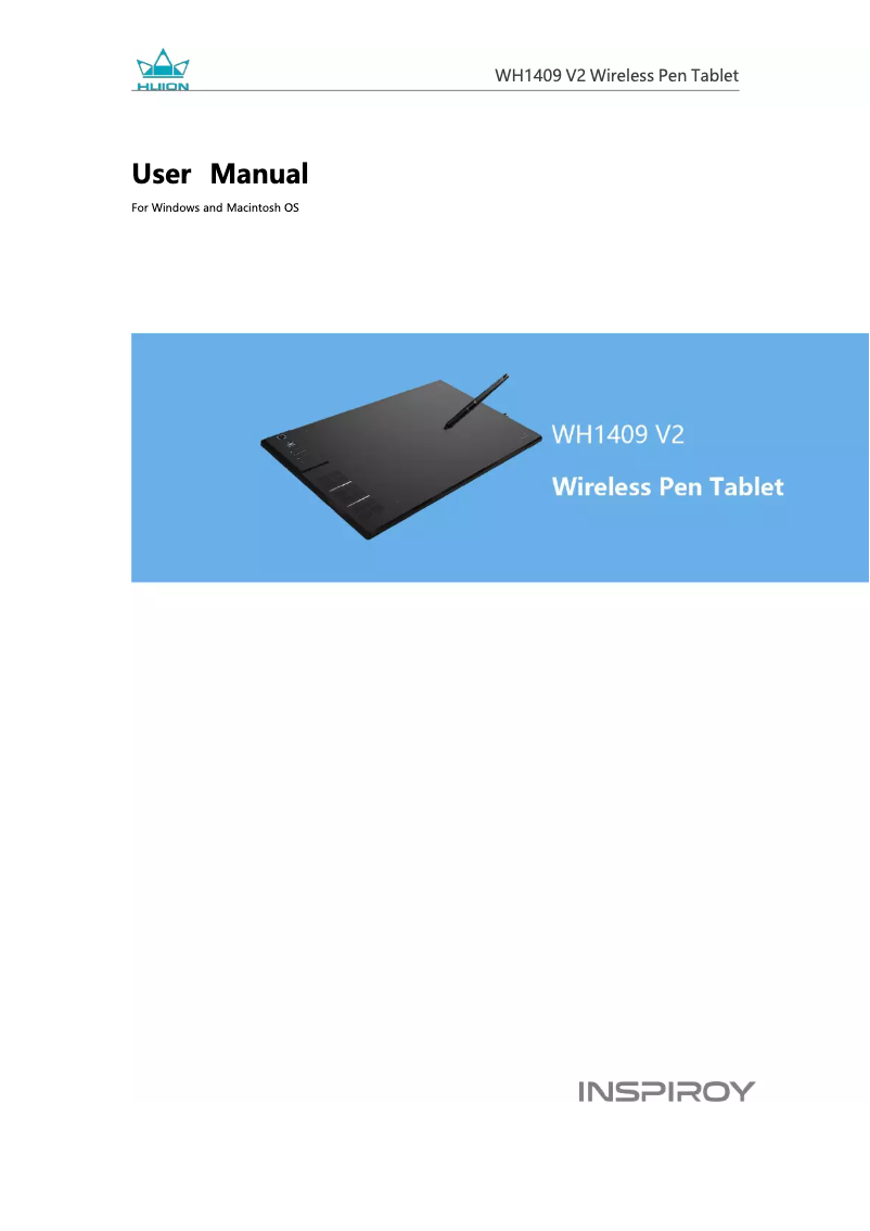 Page 1 de la notice Manuel utilisateur Huion Inspiroy WH1409 V2