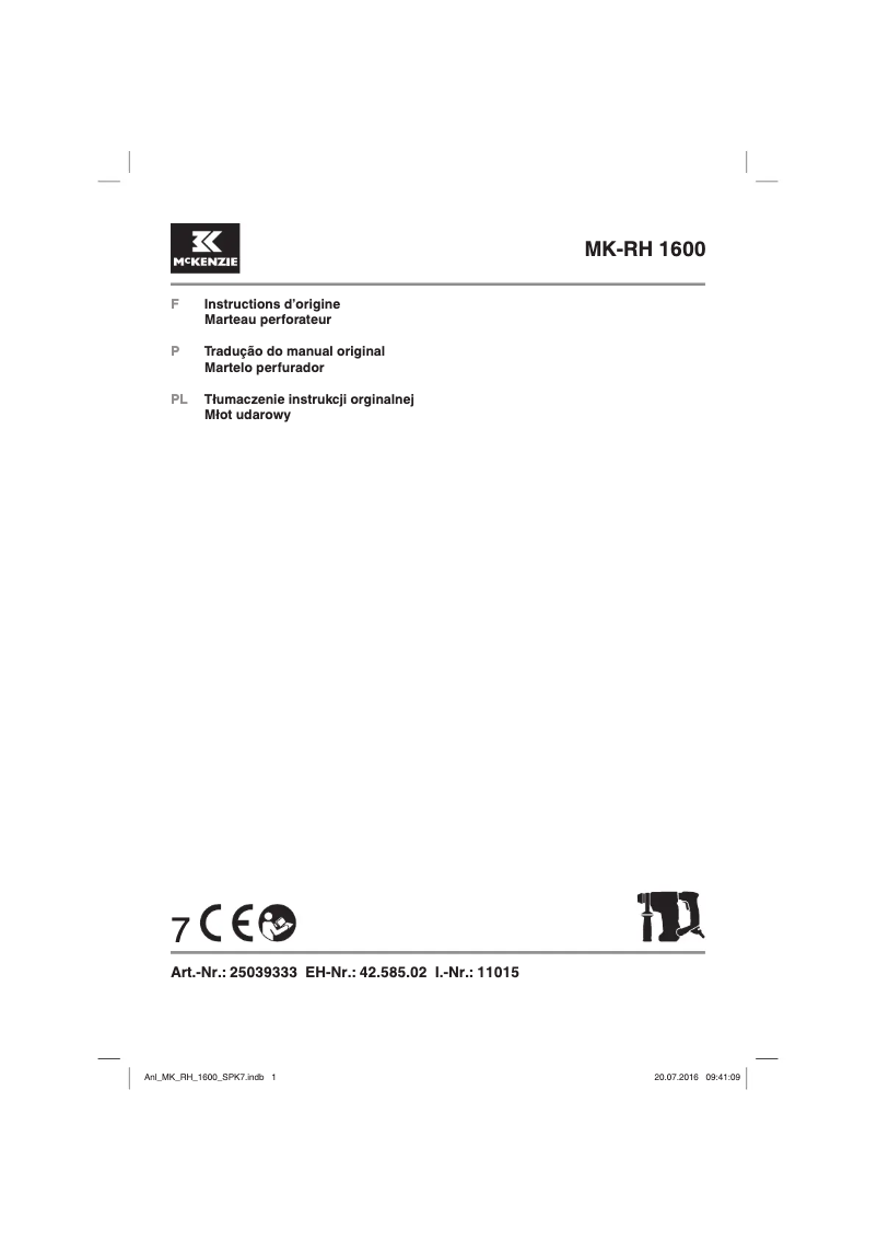 Page 1 de la notice Manuel utilisateur McKenzie MK-RH 1600