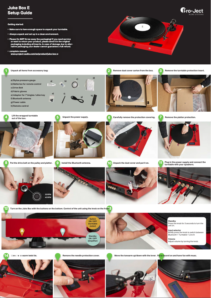 Page 1 de la notice Guide d'installation Pro-Ject Jukebox E