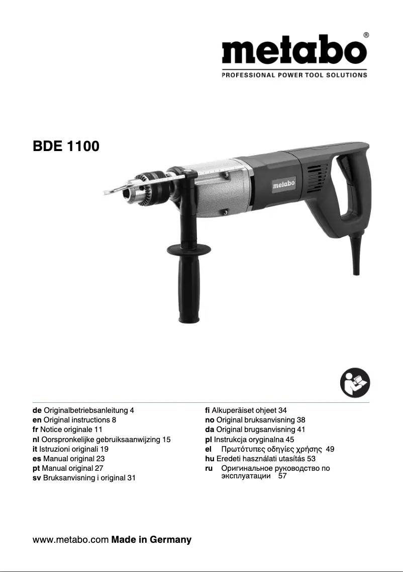 Page 1 de la notice Manuel utilisateur Metabo BDE 1100