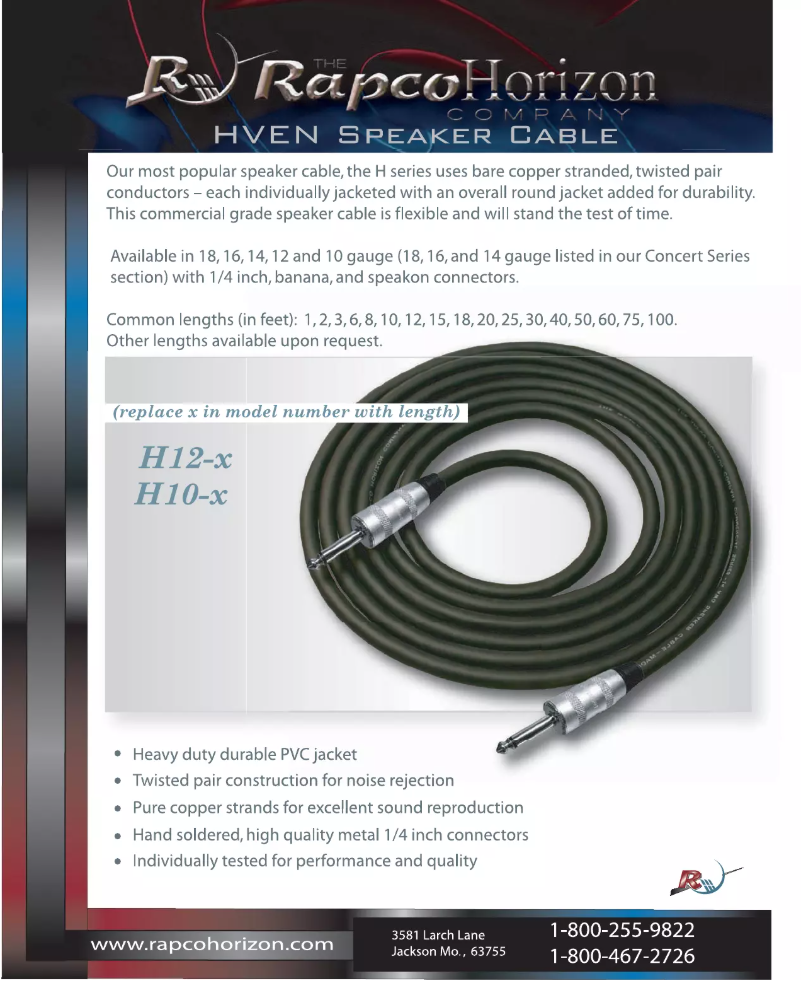 Page n°1 - Manuel utilisateur RapcoHorizon H12-100