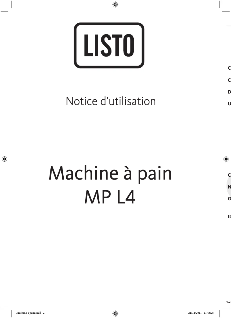 Page 1 de la notice Manuel utilisateur Listo MP L4