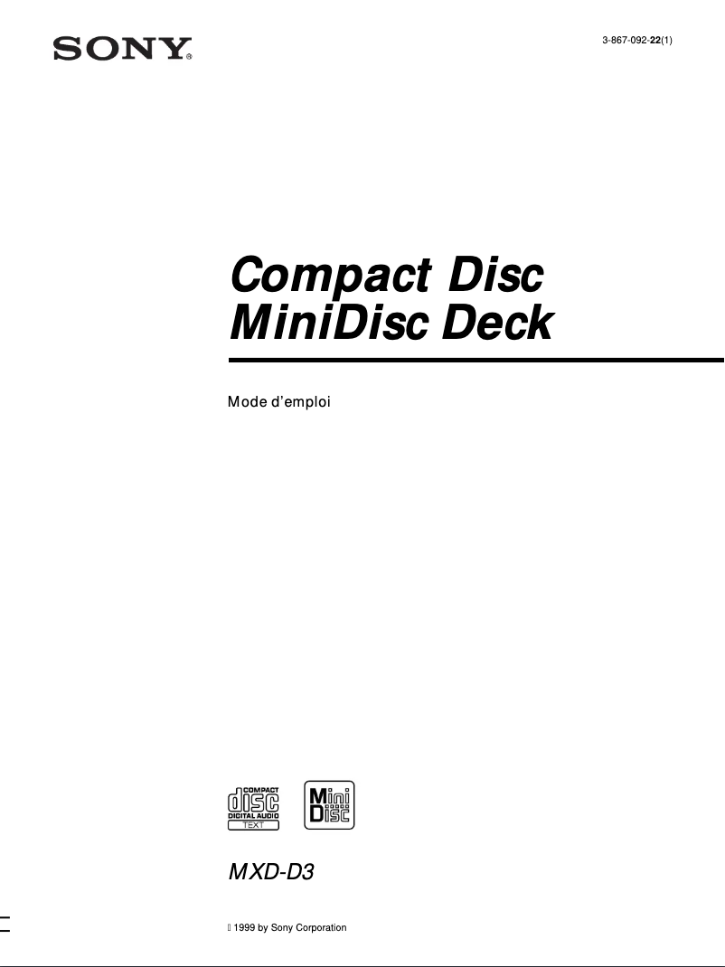 Page 1 de la notice Manuel utilisateur Sony MXD-D3