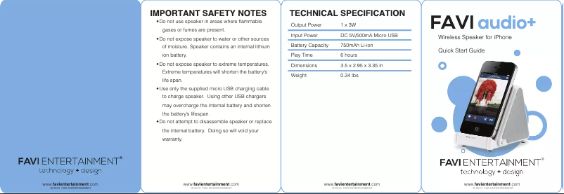 Page 1 de la notice Manuel utilisateur Favi Entertainment S2C04-WH