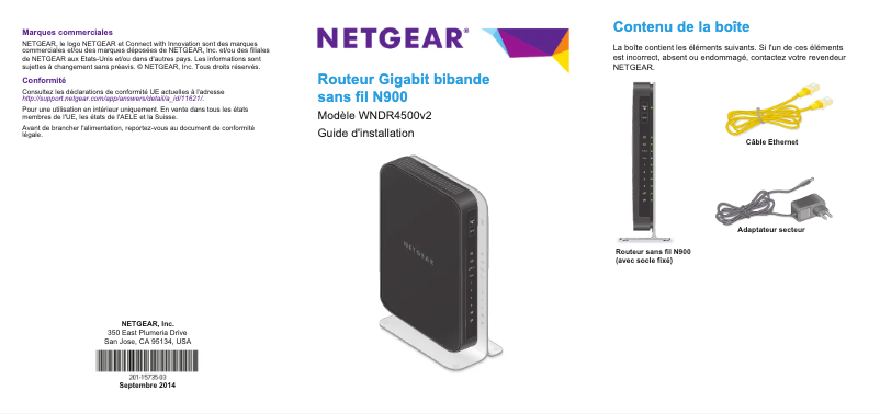 Page 1 de la notice Guide d'installation Netgear WNDR4500