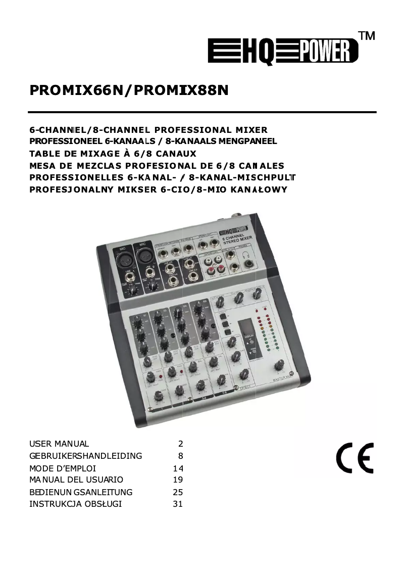 Page n°1 - Manuel utilisateur HQ Power PROMIX88N