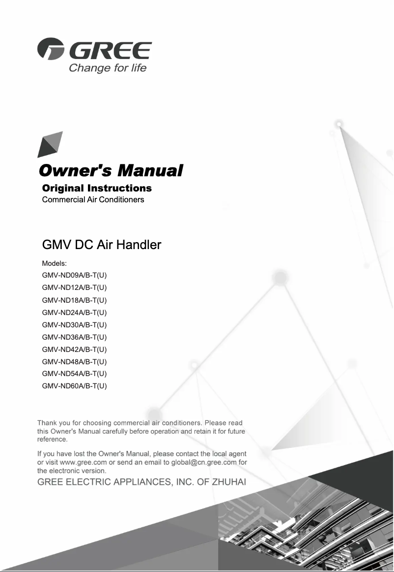 Image de la première page du manuel de l'appareil GMV-ND18A/B-T(U)