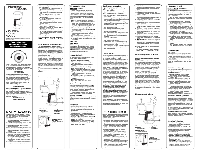 Page 1 de la notice Manuel utilisateur Hamilton Beach 48137