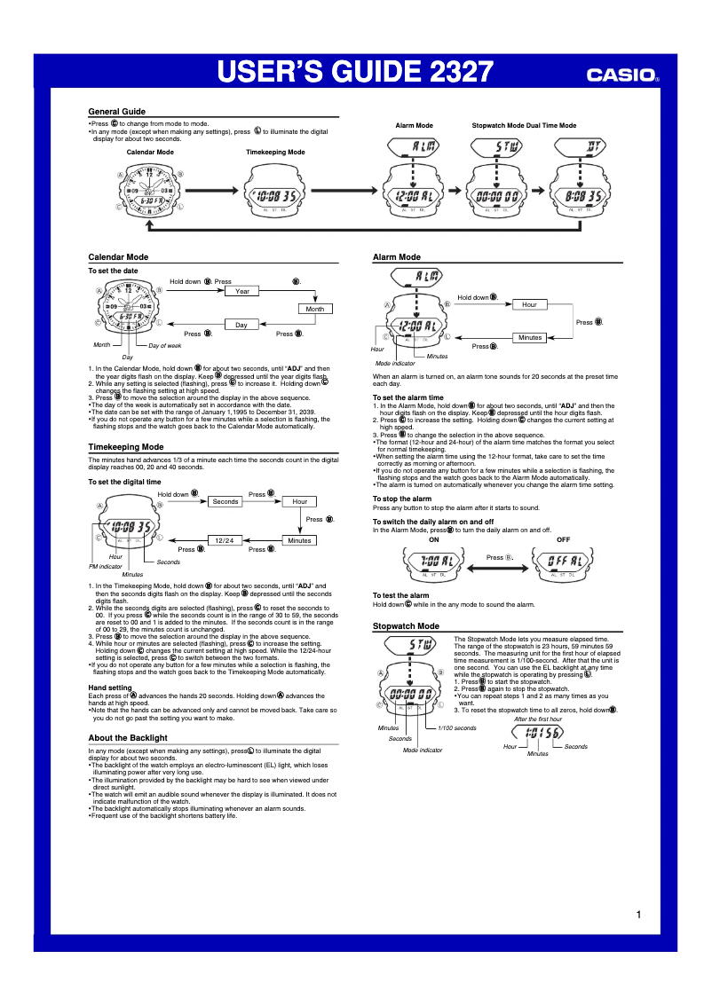 Page n°1 - Manuel utilisateur Casio G-Shock G100-1BV