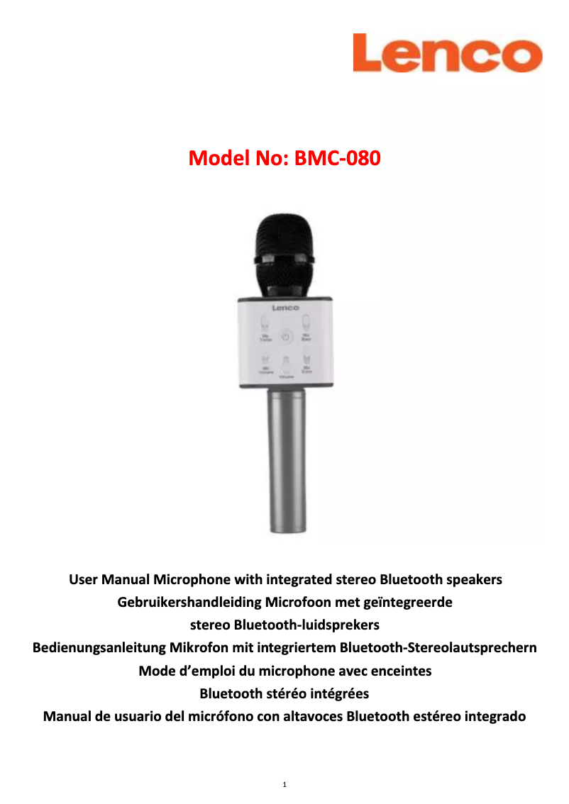 Page n°1 - Manuel utilisateur Lenco BMC-080