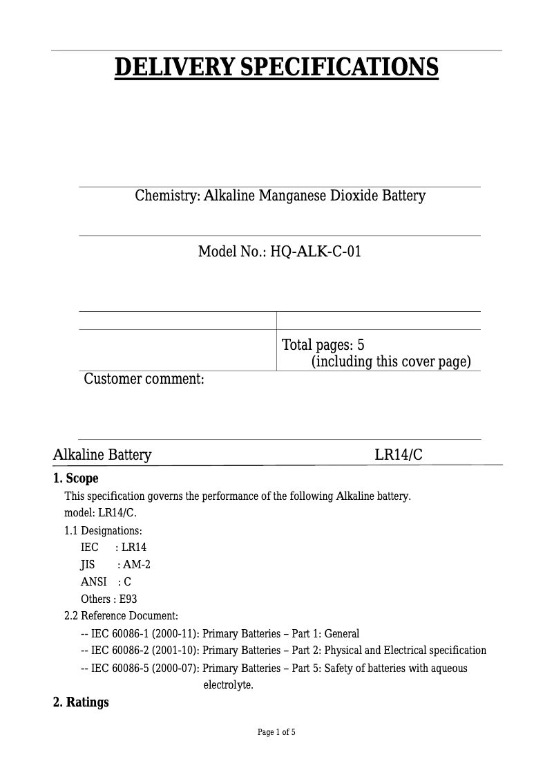 Page 1 de la notice Manuel utilisateur HQ ALK-C-01
