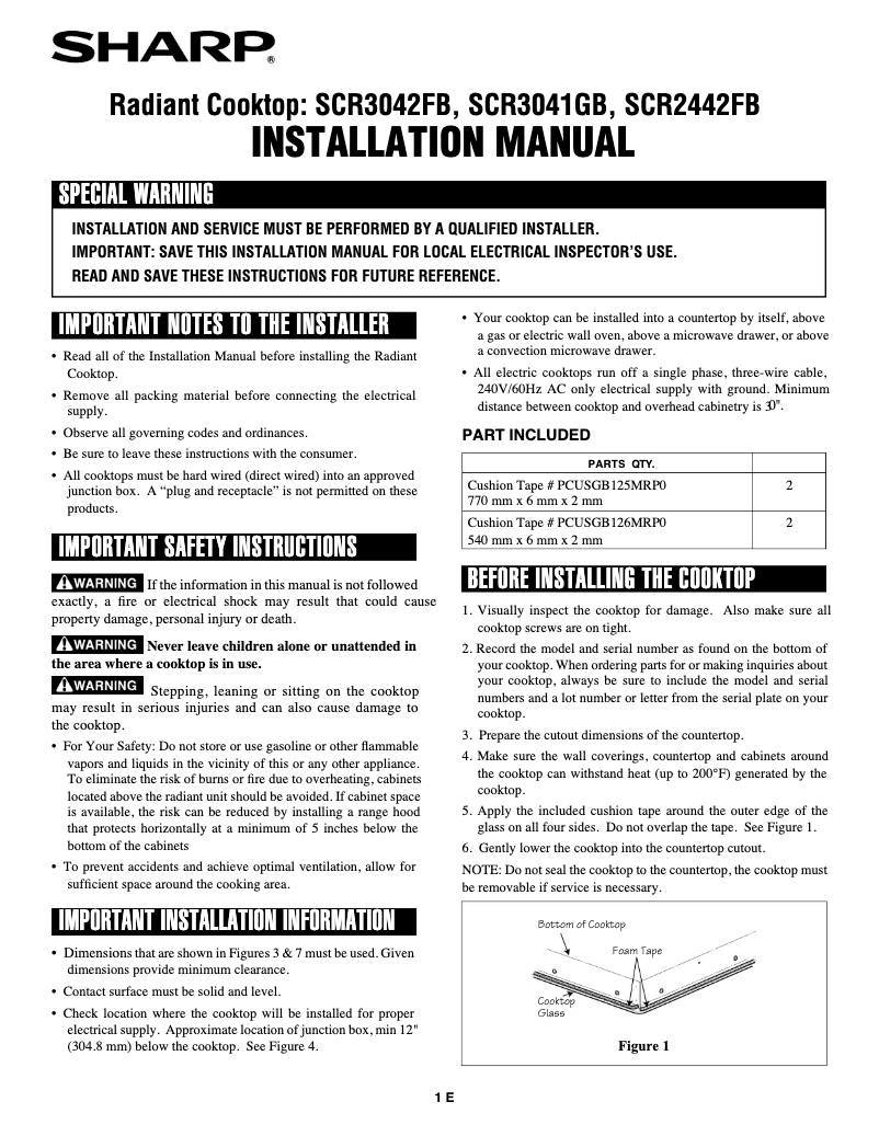 Page 1 de la notice Guide d'installation Sharp SCR3042FB
