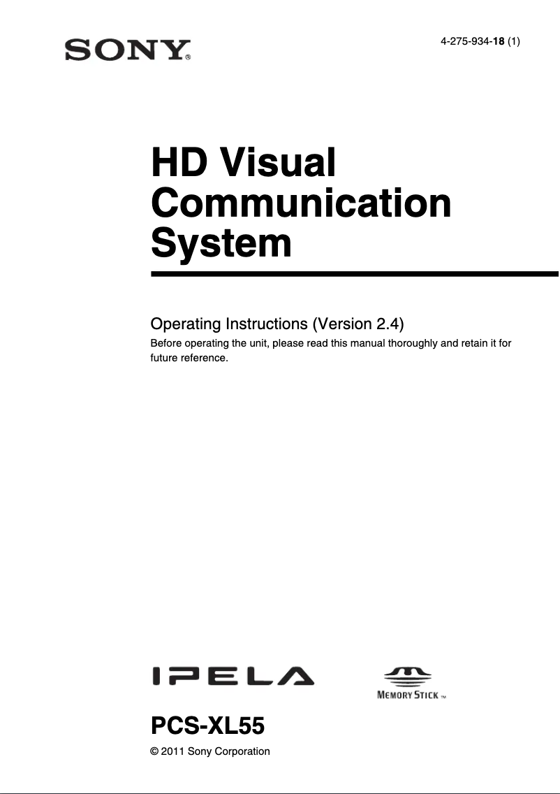 Image de la première page du manuel de l'appareil PCS-XL55