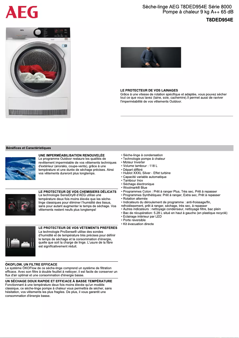 Page n°1 - Fiche technique AEG T8DED954E
