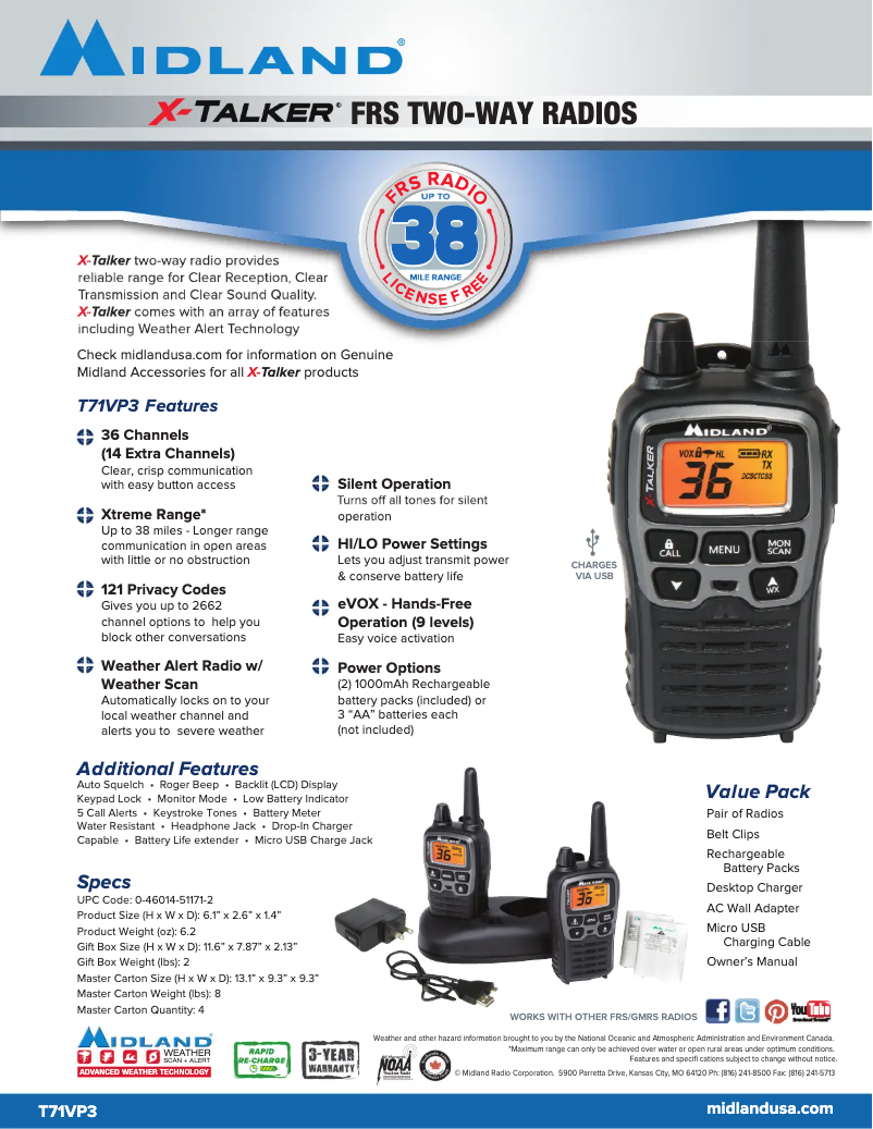 Page 1 de la notice Fiche technique Midland EPREPKIT
