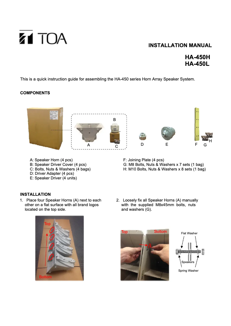 Page 1 de la notice Manuel utilisateur TOA HA-450H