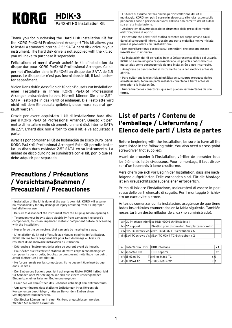 Page 1 de la notice Manuel utilisateur Korg Pa4X Musikant