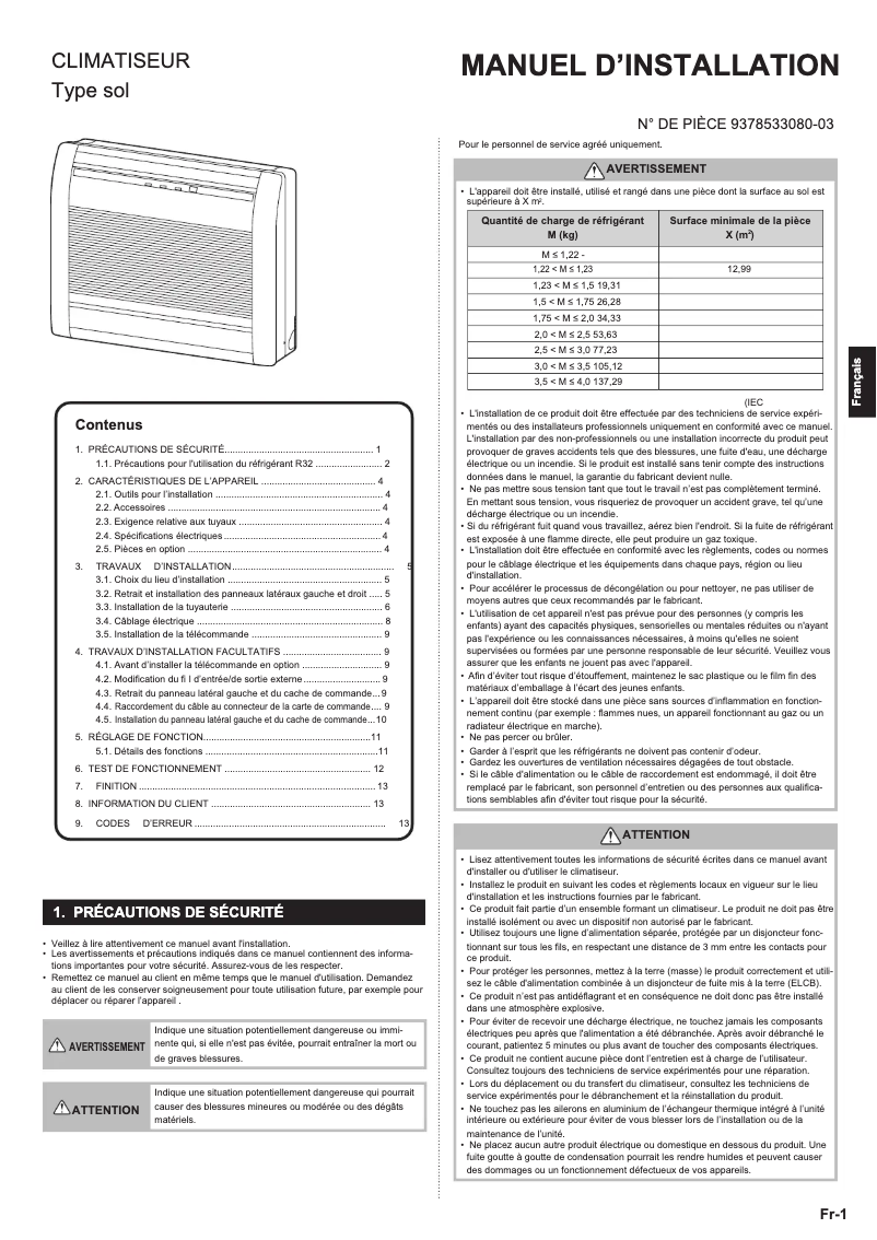 Page 1 de la notice Manuel utilisateur Fujitsu AGHG12KVCA