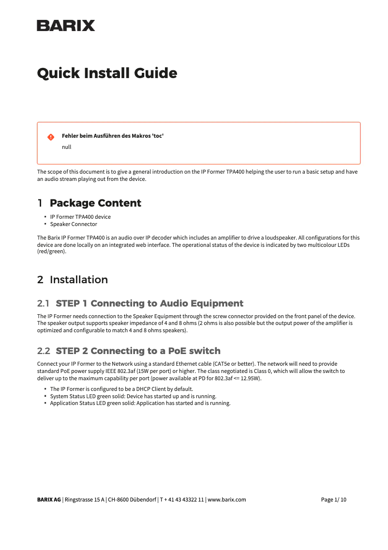 Image de la première page du manuel de l'appareil IP-FORMER