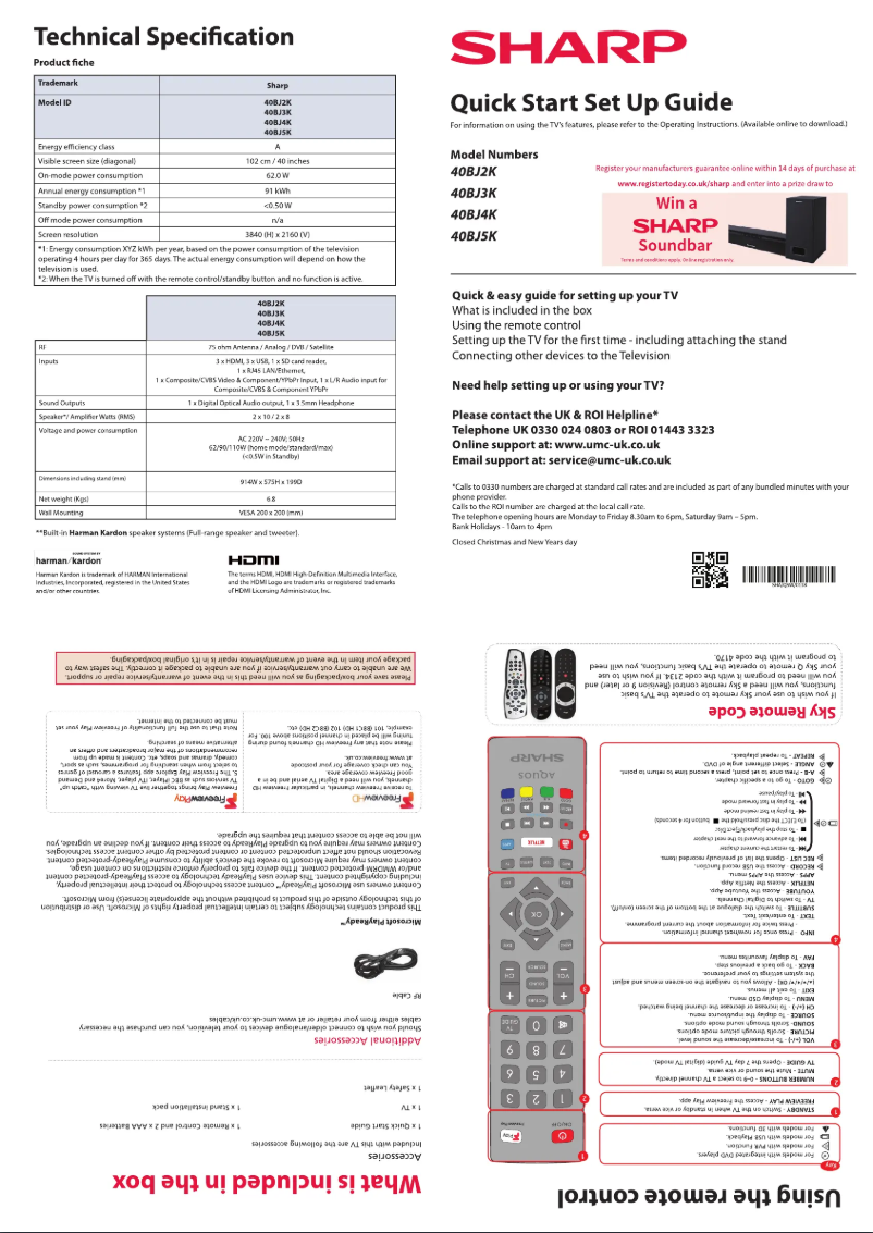 Page n°1 - Guide de démarrage rapide Sharp 40BJ5K