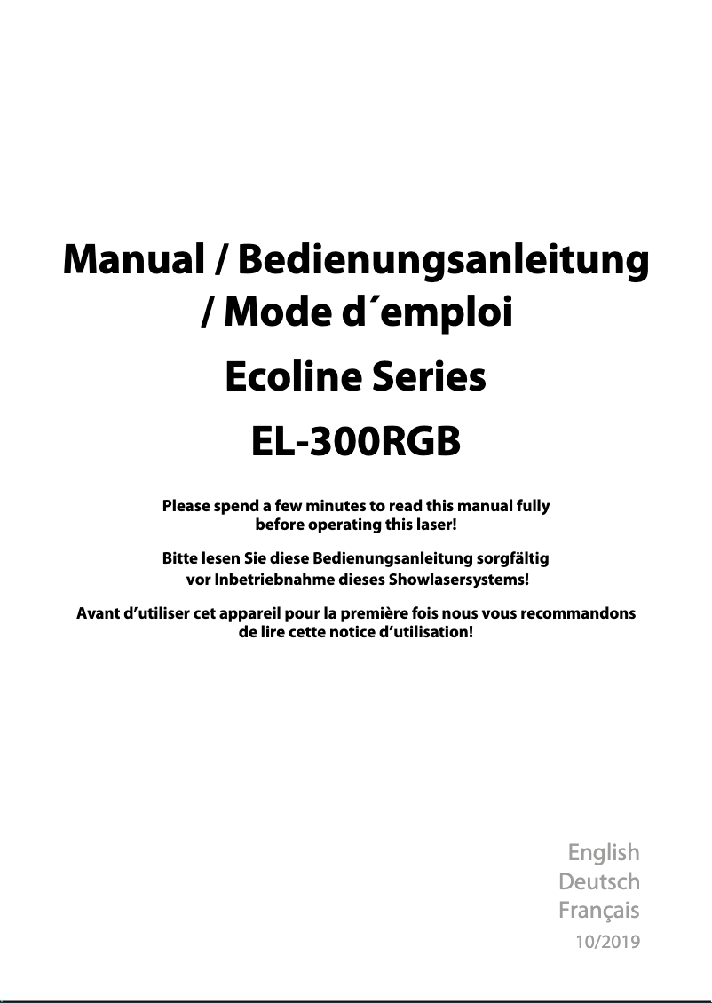 Page 1 de la notice Manuel utilisateur Laserworld EL-300RGB