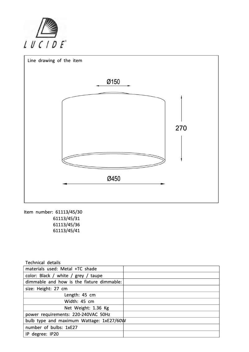 Page n°1 - Manuel utilisateur Lucide Coral 61113/45/36