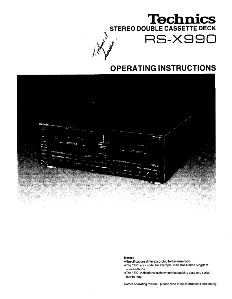 Page 1 de la notice Manuel utilisateur Technics RS-X990
