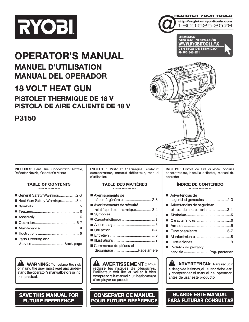 Page n°1 - Manuel utilisateur RYOBI P3150