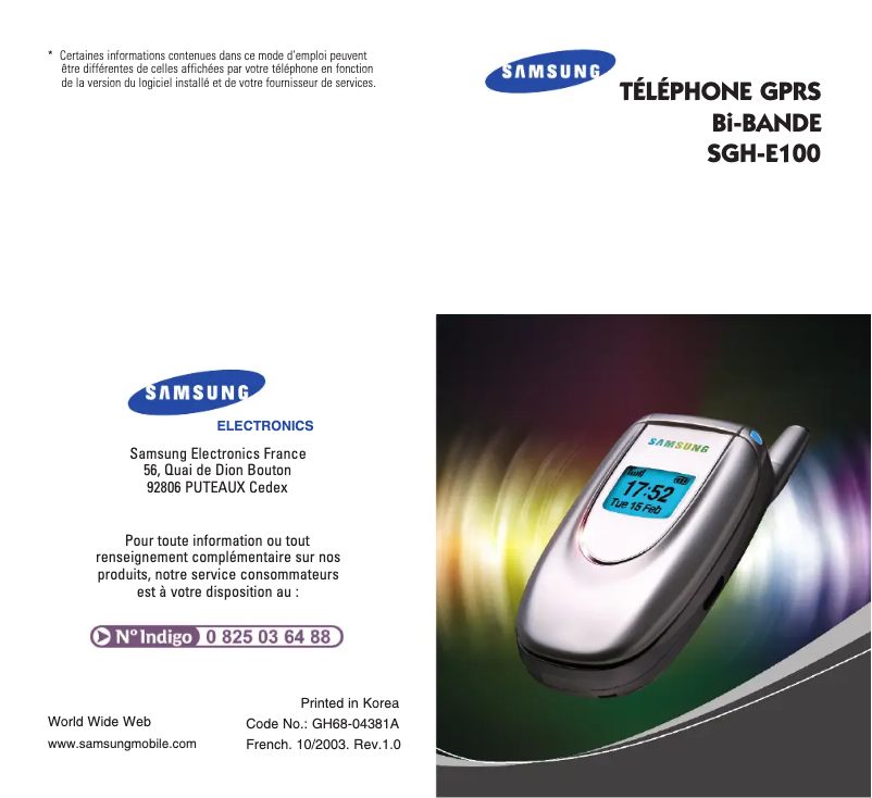 Page n°1 - Manuel utilisateur Samsung SGH-E100