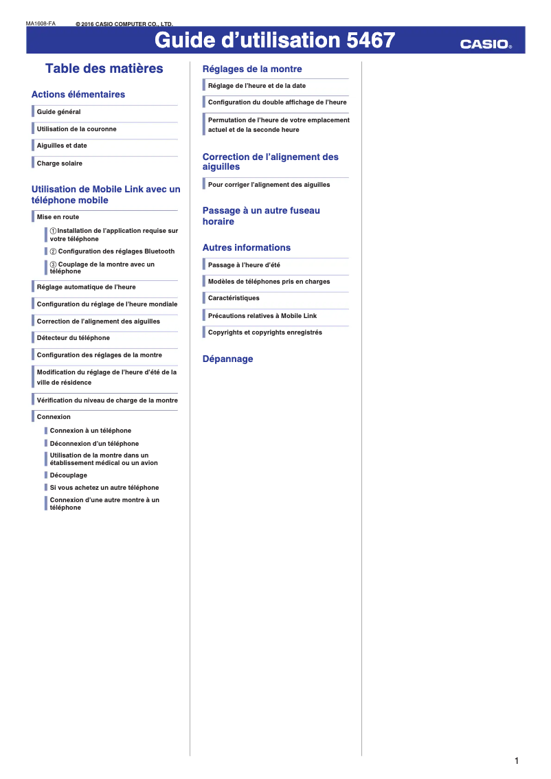 Page n°1 - Manuel utilisateur Casio Edifice 5467