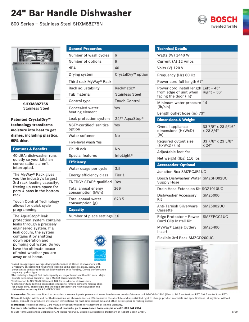 Página 1 del manual Ficha técnica Bosch SHXM88Z75N