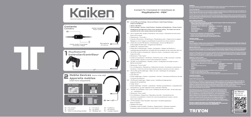 Page n°1 - Manuel utilisateur Tritton Kaiken (PS4)