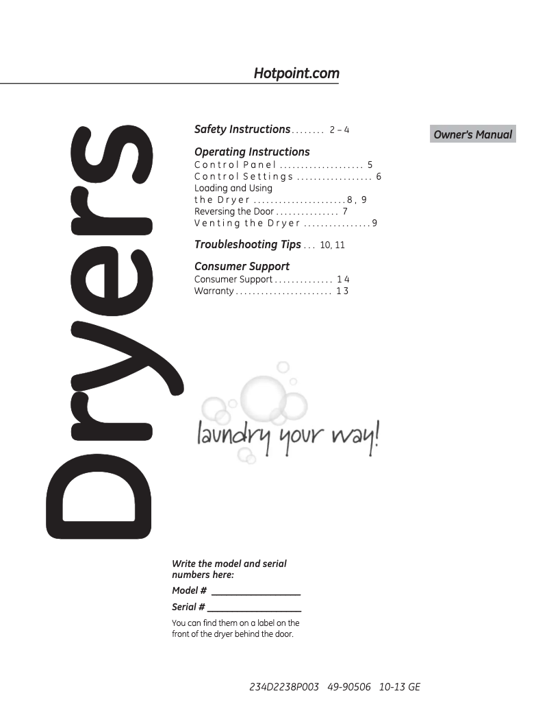 Página 1 del manual Manual de uso y mantenimiento Hotpoint HTDX100GDWW