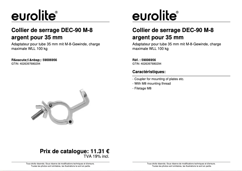Page 1 de la notice Fiche technique Eurolite DEC-90